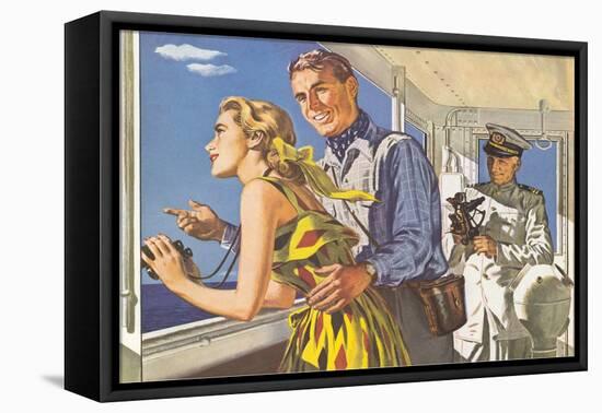 1950s Couple in Cockpit of Cruise Ship-null-Framed Stretched Canvas