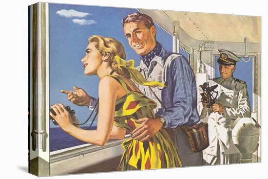 1950s Couple in Cockpit of Cruise Ship-null-Stretched Canvas