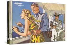 1950s Couple in Cockpit of Cruise Ship-null-Stretched Canvas