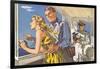 1950s Couple in Cockpit of Cruise Ship-null-Framed Art Print