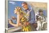 1950s Couple in Cockpit of Cruise Ship-null-Stretched Canvas