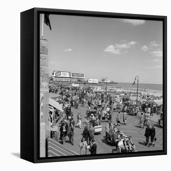 1950s Crowd People Men Women Children Boardwalk Atlantic City, NJ-null-Framed Stretched Canvas