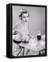 1950s HOSTESS WOMAN HOUSEWIFE SERVING POURING TEA COFFEE SEATED AT TABLE-Panoramic Images-Framed Stretched Canvas