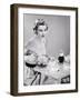 1950s HOSTESS WOMAN HOUSEWIFE SERVING POURING TEA COFFEE SEATED AT TABLE-Panoramic Images-Framed Photographic Print