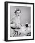 1950s HOSTESS WOMAN HOUSEWIFE SERVING POURING TEA COFFEE SEATED AT TABLE-Panoramic Images-Framed Photographic Print