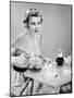 1950s HOSTESS WOMAN HOUSEWIFE SERVING POURING TEA COFFEE SEATED AT TABLE-Panoramic Images-Mounted Photographic Print