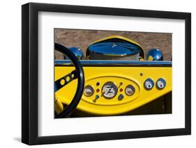 1950s Hot Road dashboard at antique car show, Cape Ann, Gloucester, Massachusetts, USA-null-Framed Photographic Print