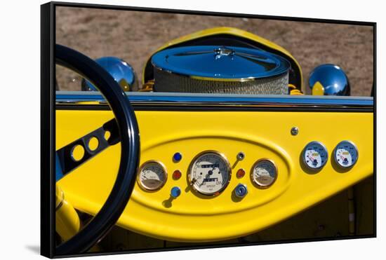 1950s Hot Road dashboard at antique car show, Cape Ann, Gloucester, Massachusetts, USA-null-Framed Stretched Canvas