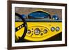 1950s Hot Road dashboard at antique car show, Cape Ann, Gloucester, Massachusetts, USA-null-Framed Photographic Print