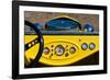 1950s Hot Road dashboard at antique car show, Cape Ann, Gloucester, Massachusetts, USA-null-Framed Photographic Print