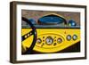 1950s Hot Road dashboard at antique car show, Cape Ann, Gloucester, Massachusetts, USA-null-Framed Photographic Print