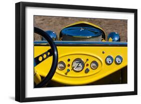 1950s Hot Road dashboard at antique car show, Cape Ann, Gloucester, Massachusetts, USA-null-Framed Photographic Print