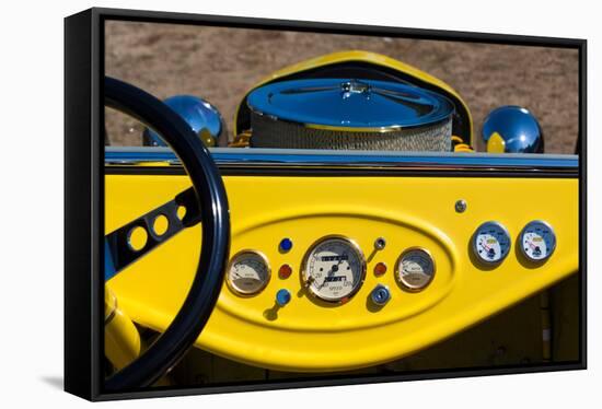 1950s Hot Road dashboard at antique car show, Cape Ann, Gloucester, Massachusetts, USA-null-Framed Stretched Canvas