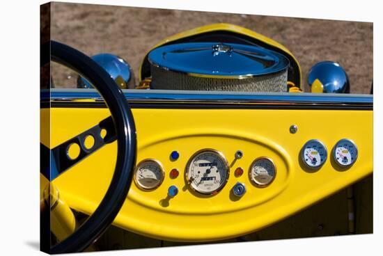 1950s Hot Road dashboard at antique car show, Cape Ann, Gloucester, Massachusetts, USA-null-Stretched Canvas