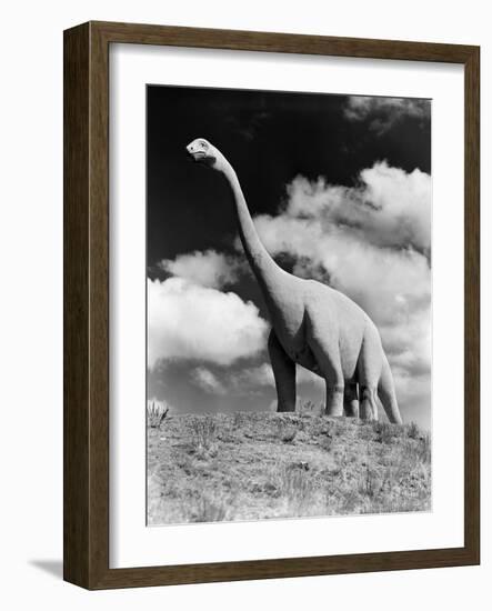 1950s Life-Size Statue of Extinct Long Neck Gigantic Brontosaurus Dinosaur Park Established 1936-null-Framed Photographic Print