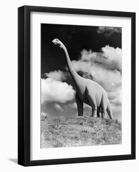 1950s Life-Size Statue of Extinct Long Neck Gigantic Brontosaurus Dinosaur Park Established 1936-null-Framed Photographic Print