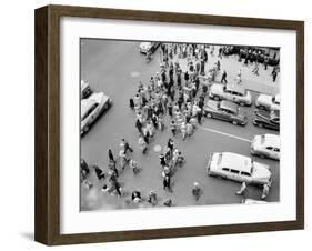 1950s New York City, NY 5th Avenue Overhead View of Traffic and Pedestrians Crossing Street-null-Framed Premium Photographic Print