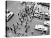 1950s New York City, NY 5th Avenue Overhead View of Traffic and Pedestrians Crossing Street-null-Stretched Canvas