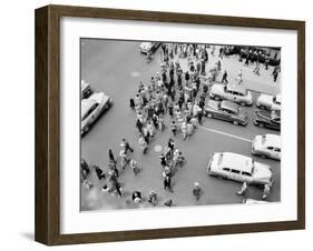 1950s New York City, NY 5th Avenue Overhead View of Traffic and Pedestrians Crossing Street-null-Framed Photographic Print