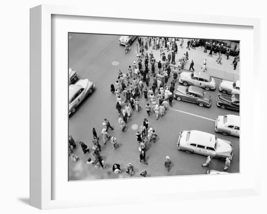 1950s New York City, NY 5th Avenue Overhead View of Traffic and Pedestrians Crossing Street-null-Framed Photographic Print