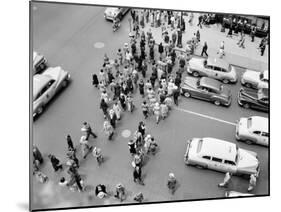 1950s New York City, NY 5th Avenue Overhead View of Traffic and Pedestrians Crossing Street-null-Mounted Photographic Print