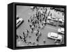 1950s New York City, NY 5th Avenue Overhead View of Traffic and Pedestrians Crossing Street-null-Framed Stretched Canvas