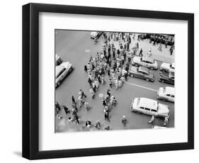 1950s New York City, NY 5th Avenue Overhead View of Traffic and Pedestrians Crossing Street-null-Framed Photographic Print