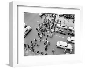 1950s New York City, NY 5th Avenue Overhead View of Traffic and Pedestrians Crossing Street-null-Framed Photographic Print