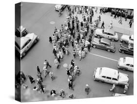 1950s New York City, NY 5th Avenue Overhead View of Traffic and Pedestrians Crossing Street-null-Stretched Canvas