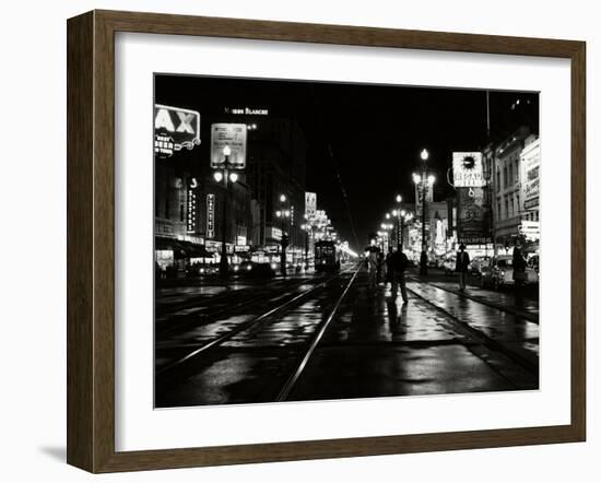 1950s Night Scene Canal Street New Orleans,, Louisiana-null-Framed Photographic Print