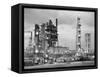1950s NIGHT SHOT OF OIL REFINERY LIGHTS ON PETROCHEMICAL INDUSTRY GASOLINE FOSSIL FUEL TIDEWATER...-Panoramic Images-Framed Stretched Canvas