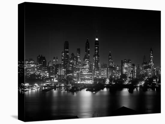 1950s Night Skyline Empire State Building Above Hudson River Midtown Manhattan, New York City-null-Stretched Canvas