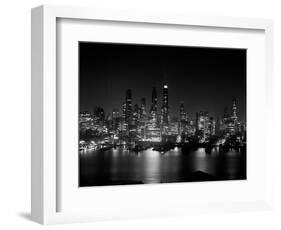 1950s Night Skyline Empire State Building Above Hudson River Midtown Manhattan, New York City-null-Framed Photographic Print