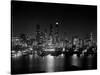 1950s Night Skyline Empire State Building Above Hudson River Midtown Manhattan, New York City-null-Stretched Canvas