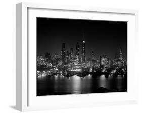 1950s Night Skyline Empire State Building Above Hudson River Midtown Manhattan, New York City-null-Framed Premium Photographic Print