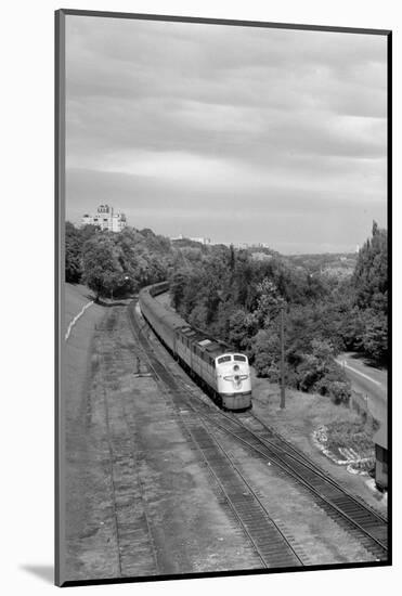 1950s Overhead View of Streamlined Front Cab Diesel Locomotive Passenger Railroad Train Passing-null-Mounted Photographic Print