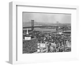 1950s Philadelphia,, PA  Looking Northeast Past Delaware River Waterfront to Benjamin Franklin-null-Framed Photographic Print