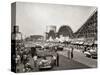 1950s ROLLER COASTER CROWDED STREETS PARKED CARS CONEY ISLAND BROOKLYN NEW YORK USA-Panoramic Images-Stretched Canvas