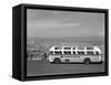 1950s Sightseeing Tour Bus Parked at Twin Peaks for View of San Francisco and Bay Area California-null-Framed Stretched Canvas