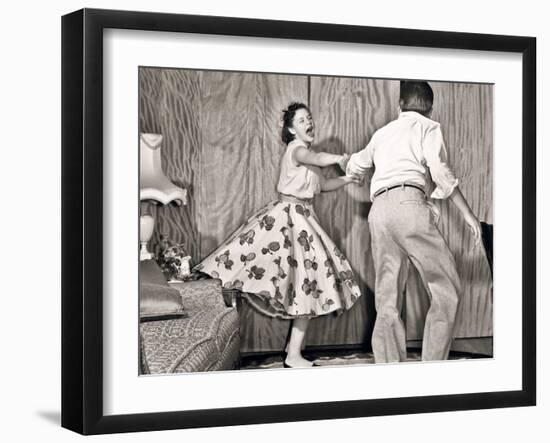 1950s TEENAGE COUPLE BOY AND GIRL DANCING ROCK AND ROLL JITTERBUG-Panoramic Images-Framed Premium Photographic Print