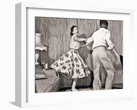 1950s TEENAGE COUPLE BOY AND GIRL DANCING ROCK AND ROLL JITTERBUG-Panoramic Images-Framed Premium Photographic Print