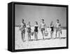 1950s THREE TEENAGE COUPLES WALKING ON BEACH CARRYING PICNIC BASKET AND COOLER-Panoramic Images-Framed Stretched Canvas