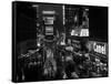 1950s Times Square Night from Times Building Up to Duffy Square Neon Signs Broadway Great White Way-null-Framed Stretched Canvas