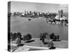 1950s with Lake Merritt in Foreground Skyline View of Oakland, California-null-Stretched Canvas