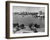 1950s with Lake Merritt in Foreground Skyline View of Oakland, California-null-Framed Photographic Print