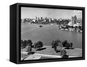 1950s with Lake Merritt in Foreground Skyline View of Oakland, California-null-Framed Stretched Canvas
