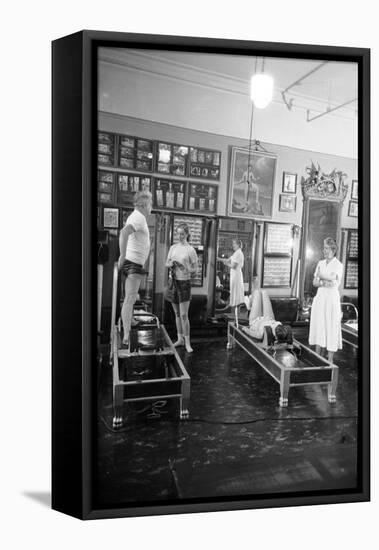 1951: Roberta Peters Working Out with Joseph Pilates and Others in a Studio, New York, NY-Michael Rougier-Framed Stretched Canvas