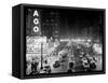 1953 Night Scene of Chicago, State Street with Traffic and Movie Marquee with Pedestrians-null-Framed Stretched Canvas