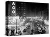 1953 Night Scene of Chicago, State Street with Traffic and Movie Marquee with Pedestrians-null-Stretched Canvas