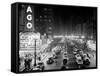 1953 Night Scene of Chicago, State Street with Traffic and Movie Marquee with Pedestrians-null-Framed Stretched Canvas